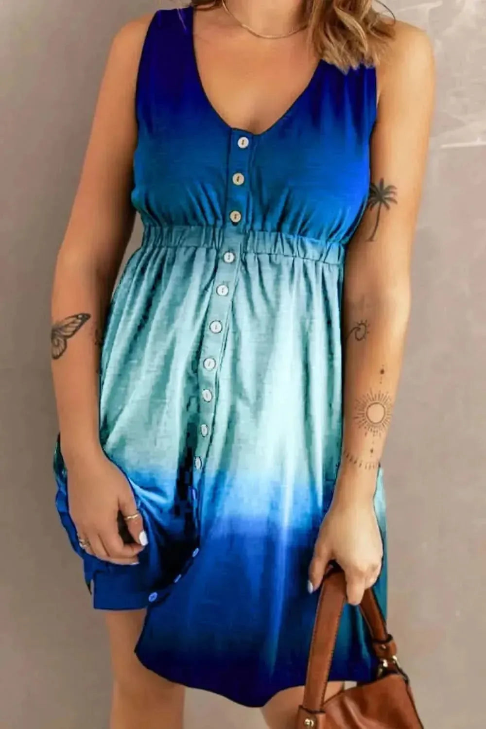 Double Take Scoop Neck Buttoned Sleeveless Magic Dress with Pockets - Bad Moms Club