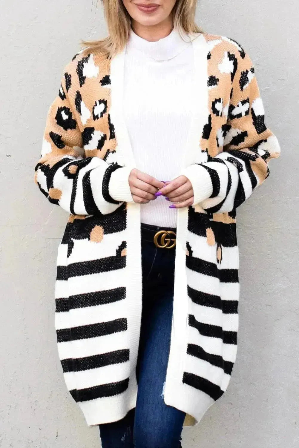 Striped Open Front Longline Cardigan - Bad Moms Club