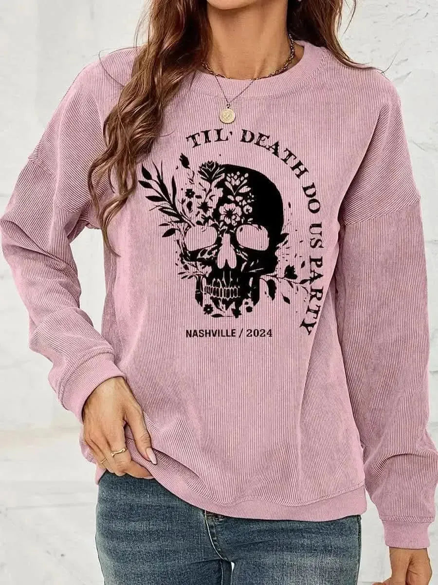 Skull Graphic Dropped Shoulder Sweatshirt - Bad Moms Club