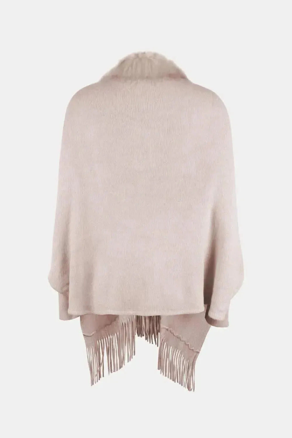 Fringe Open Front Long Sleeve Poncho - Bad Moms Club