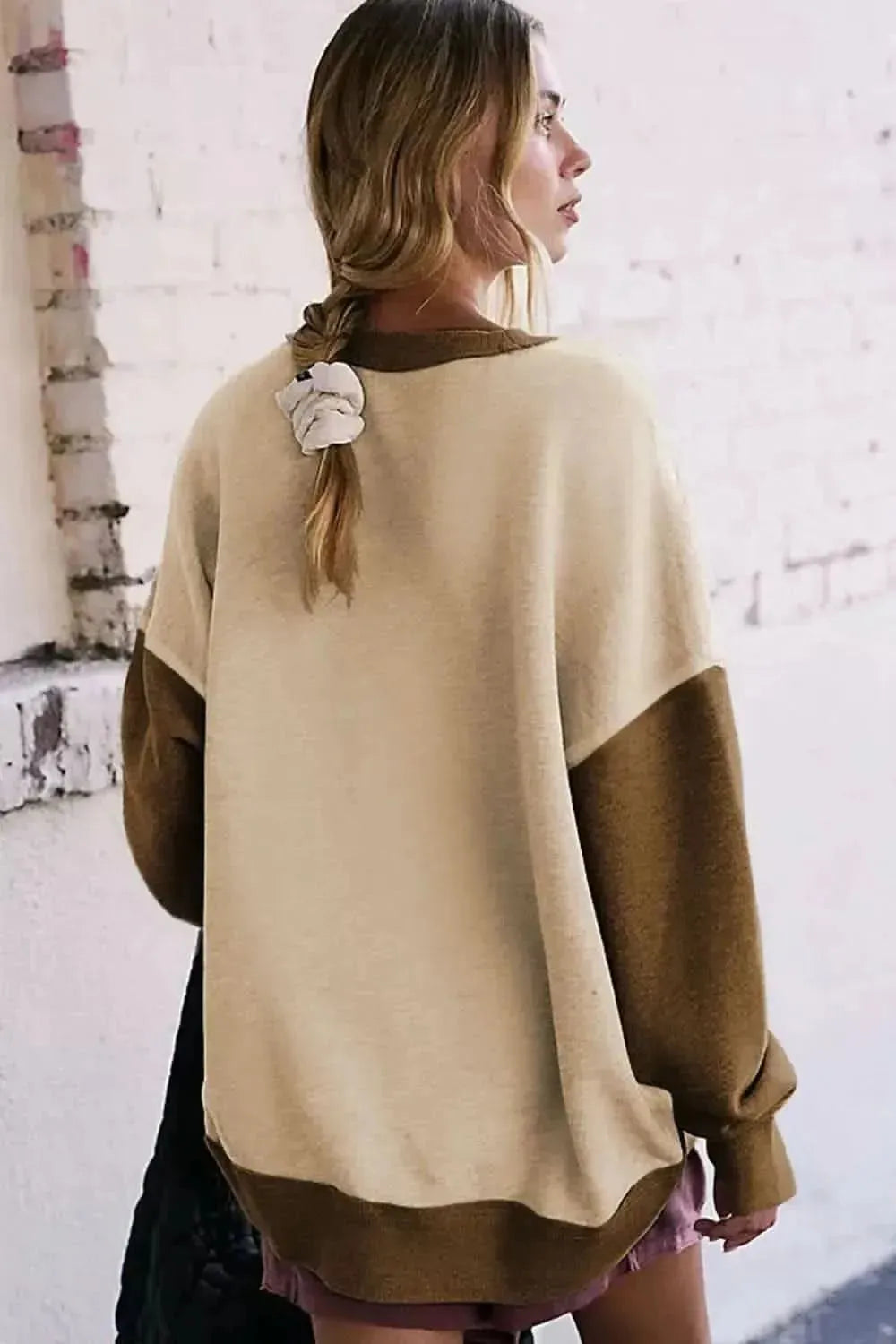 Color Block Round Neck Long Sleeve Sweatshirt - Bad Moms Club