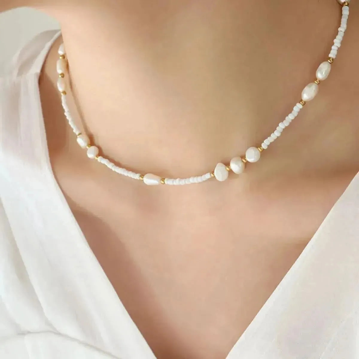 Titanium Steel Glass Bead Pearl Necklace - Bad Moms Club