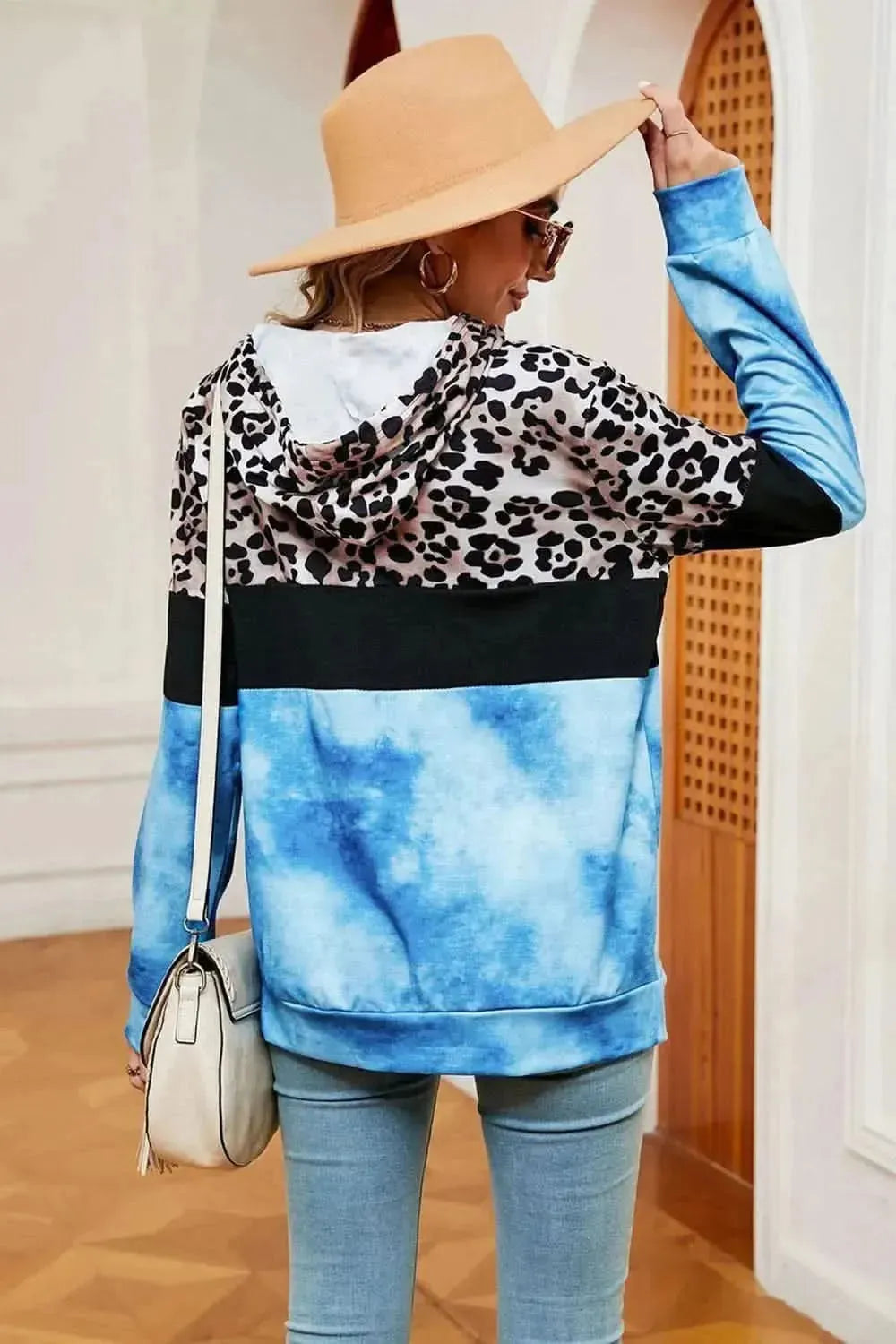 Leopard Drawstring Hoodie with Pocket - Bad Moms Club