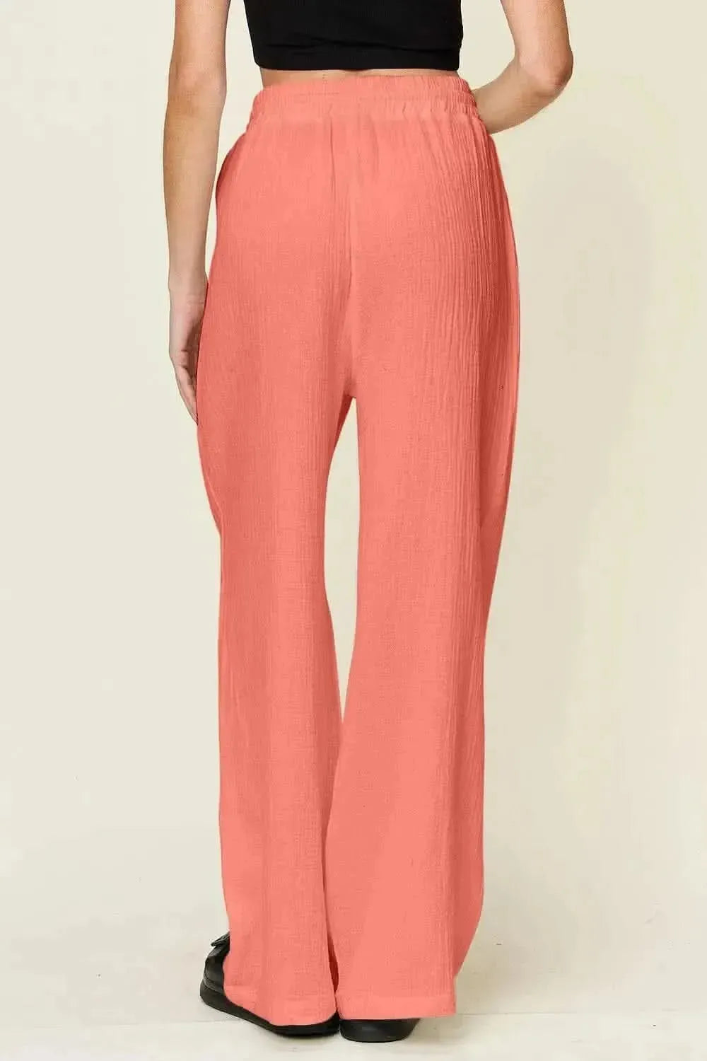 Double Take Full Size Texture Drawstring Wide Leg Pants - Bad Moms Club