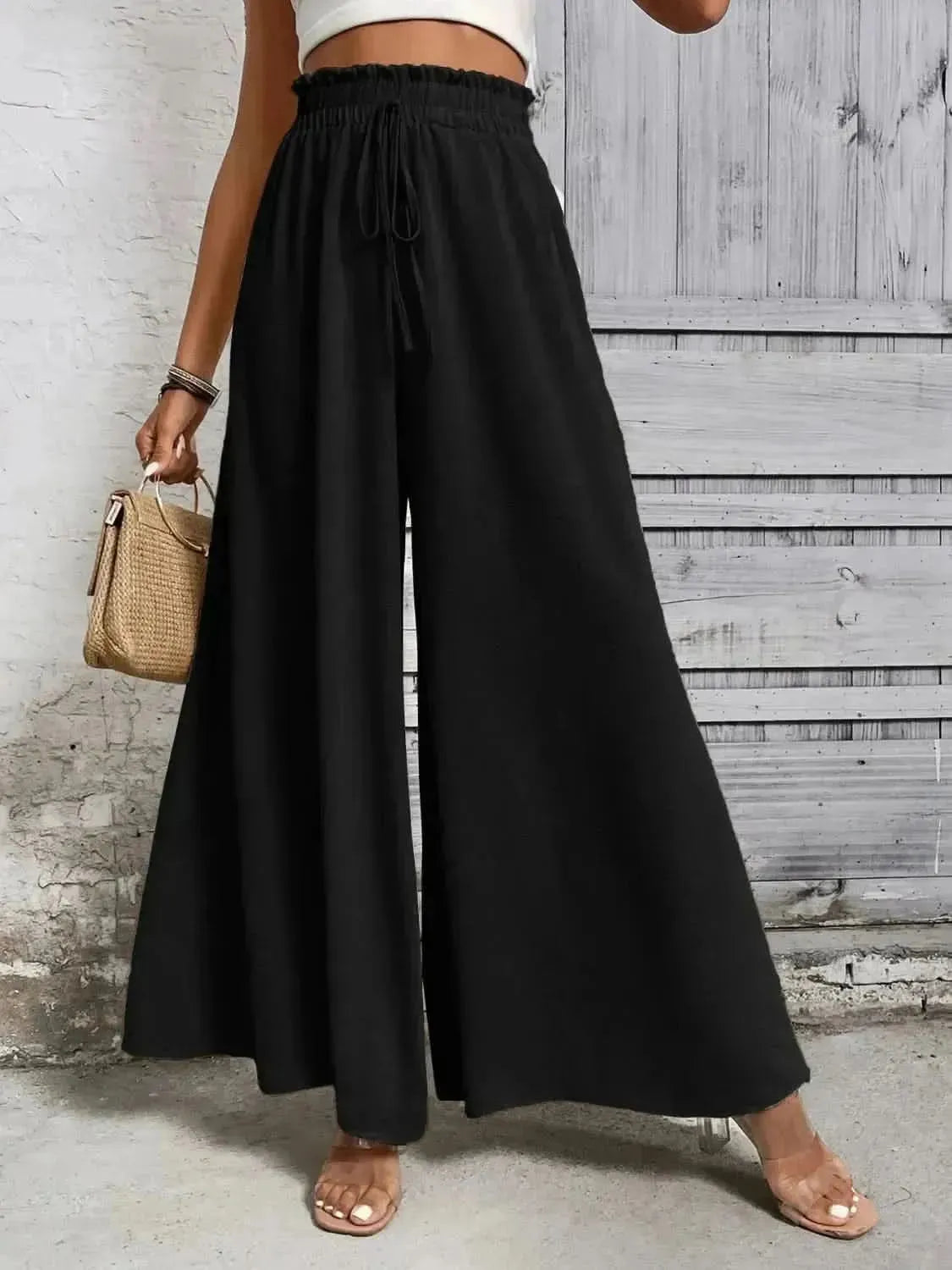 Honey Tied High Waist Wide Leg Pants - Bad Moms Club