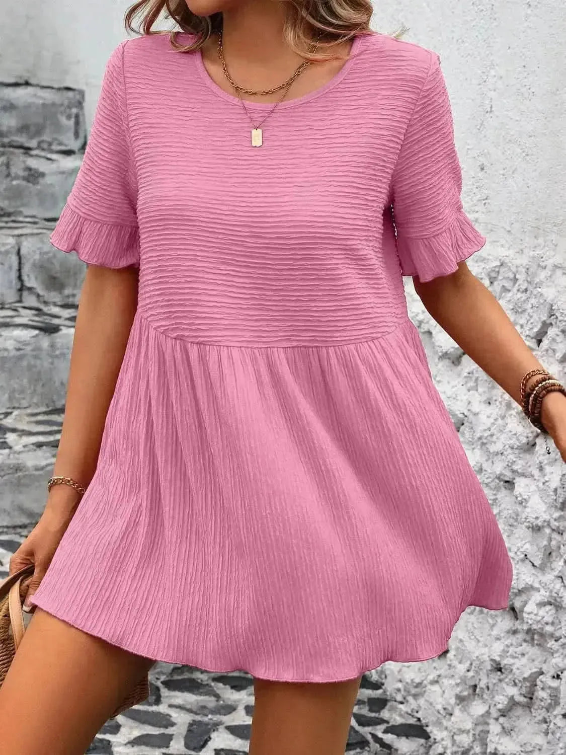 Ivy Lane Round Neck Short Sleeve Blouse - Bad Moms Club