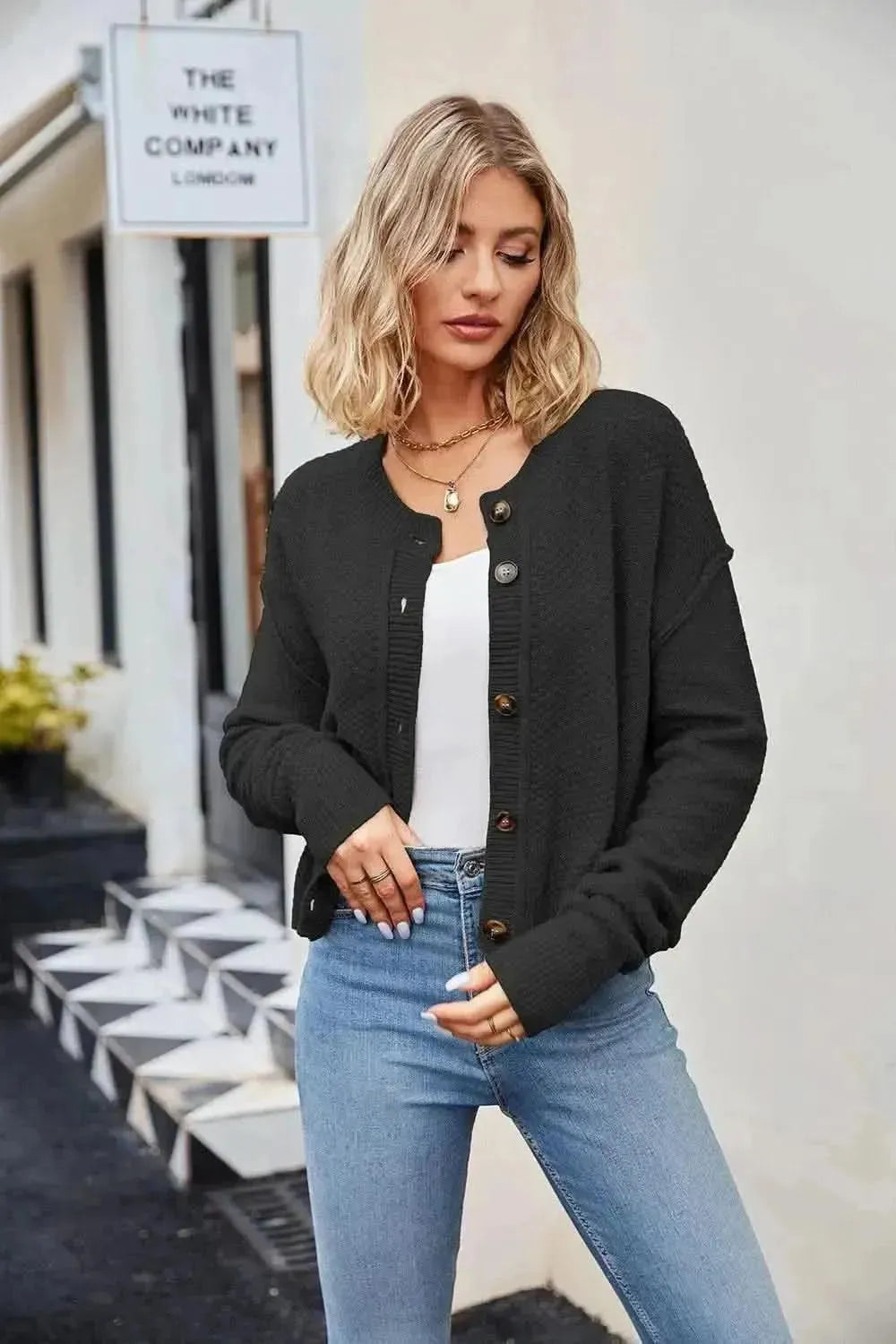 Button Down Exposed Seam Cardigan - Bad Moms Club