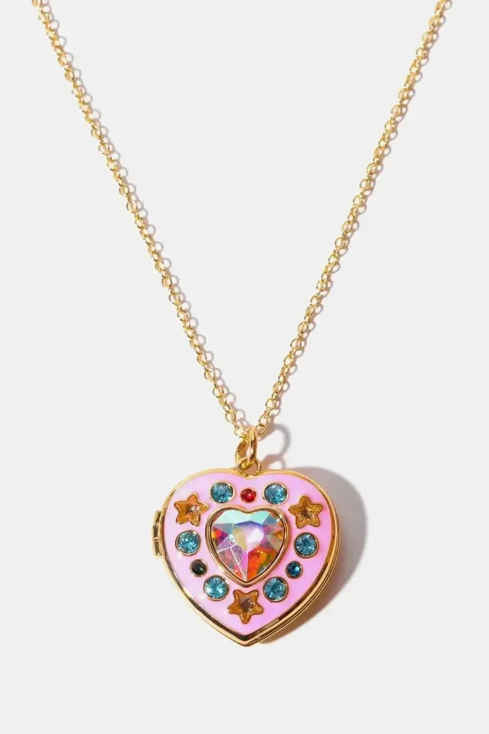 Rhinestone Decor Heart Box Pendant Necklace - Bad Moms Club