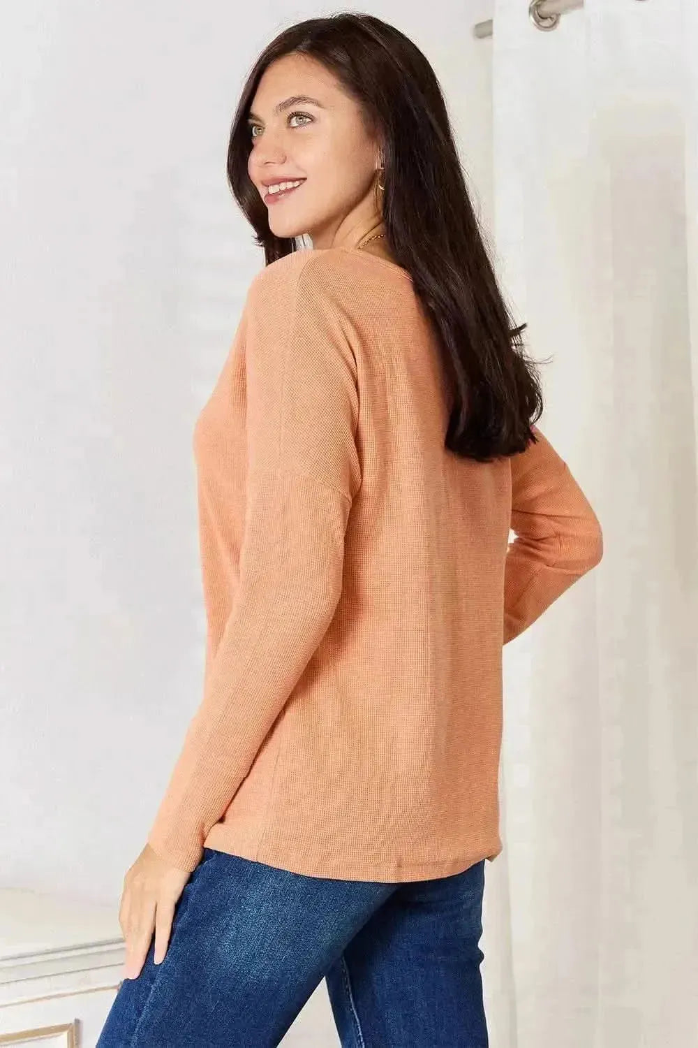 Basic Bae Half Button Long Sleeve Top - Bad Moms Club