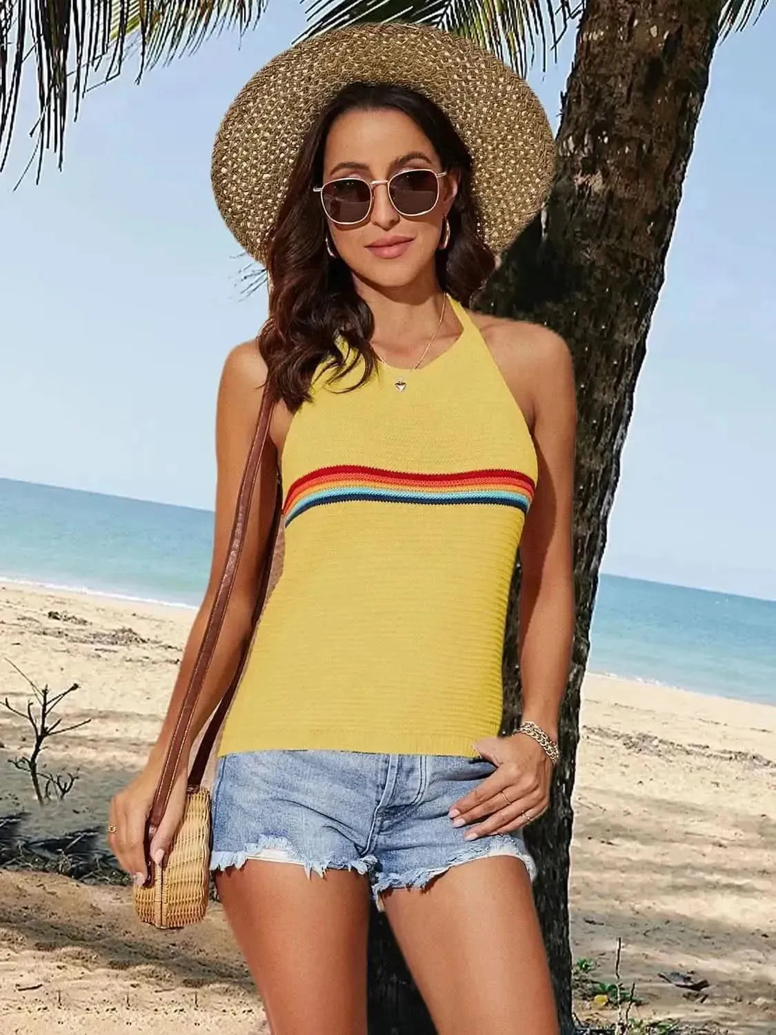 Tied Contrast Halter Neck Tank - Bad Moms Club