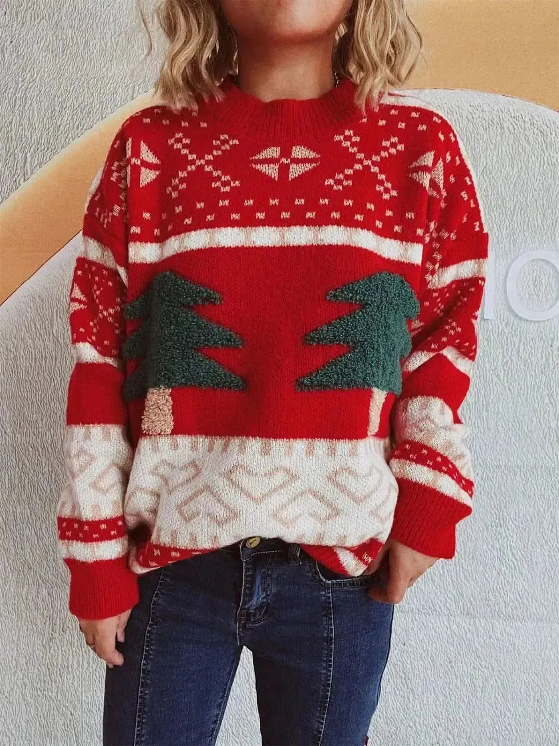 Christmas Tree Mock Neck Long Sleeve Sweater - Bad Moms Club