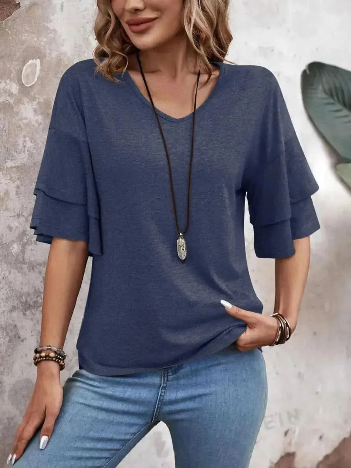 V-Neck Half Sleeve Blouse - Bad Moms Club