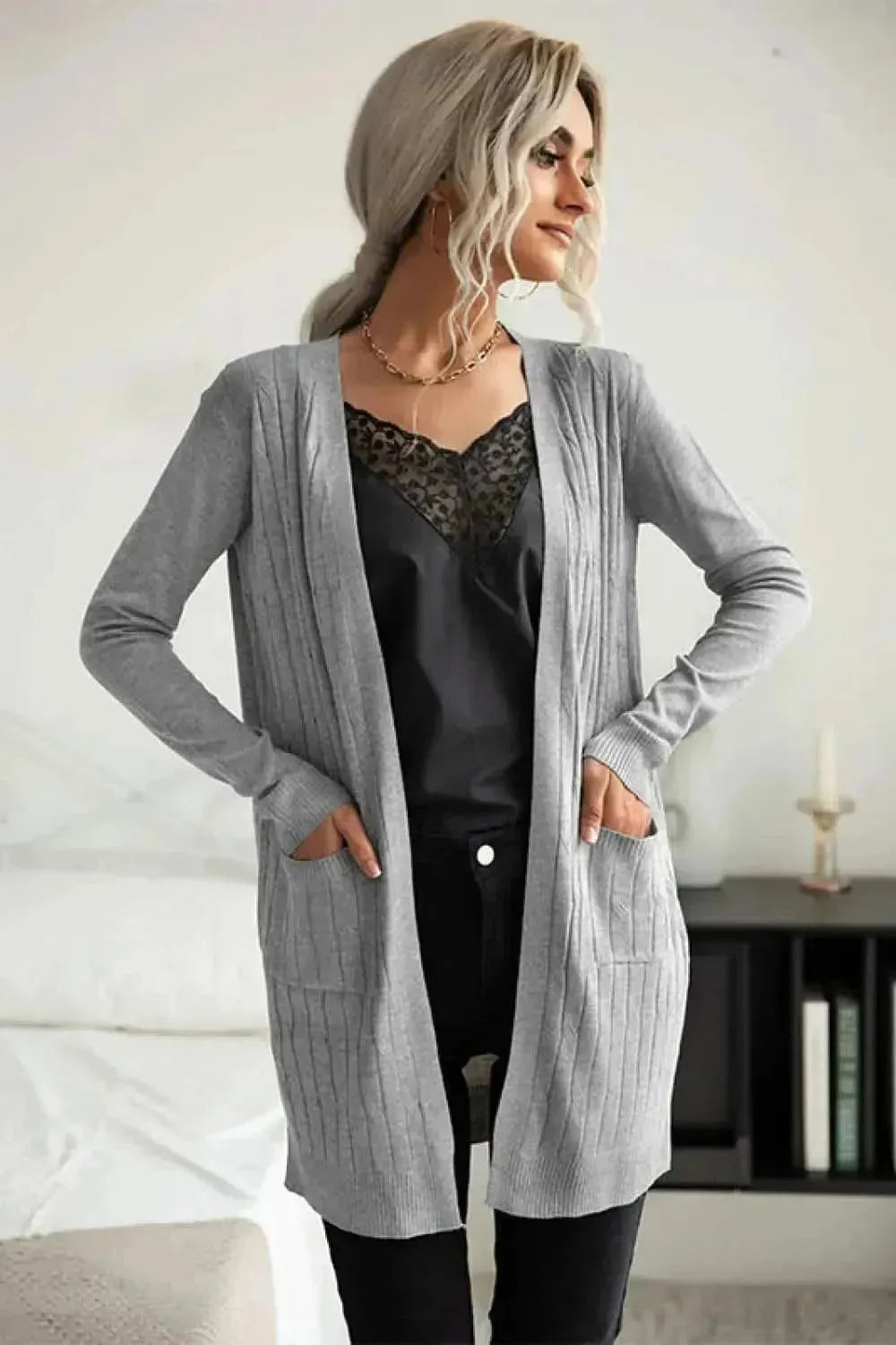 Ribbed Longline Open Front Cardigan - Bad Moms Club