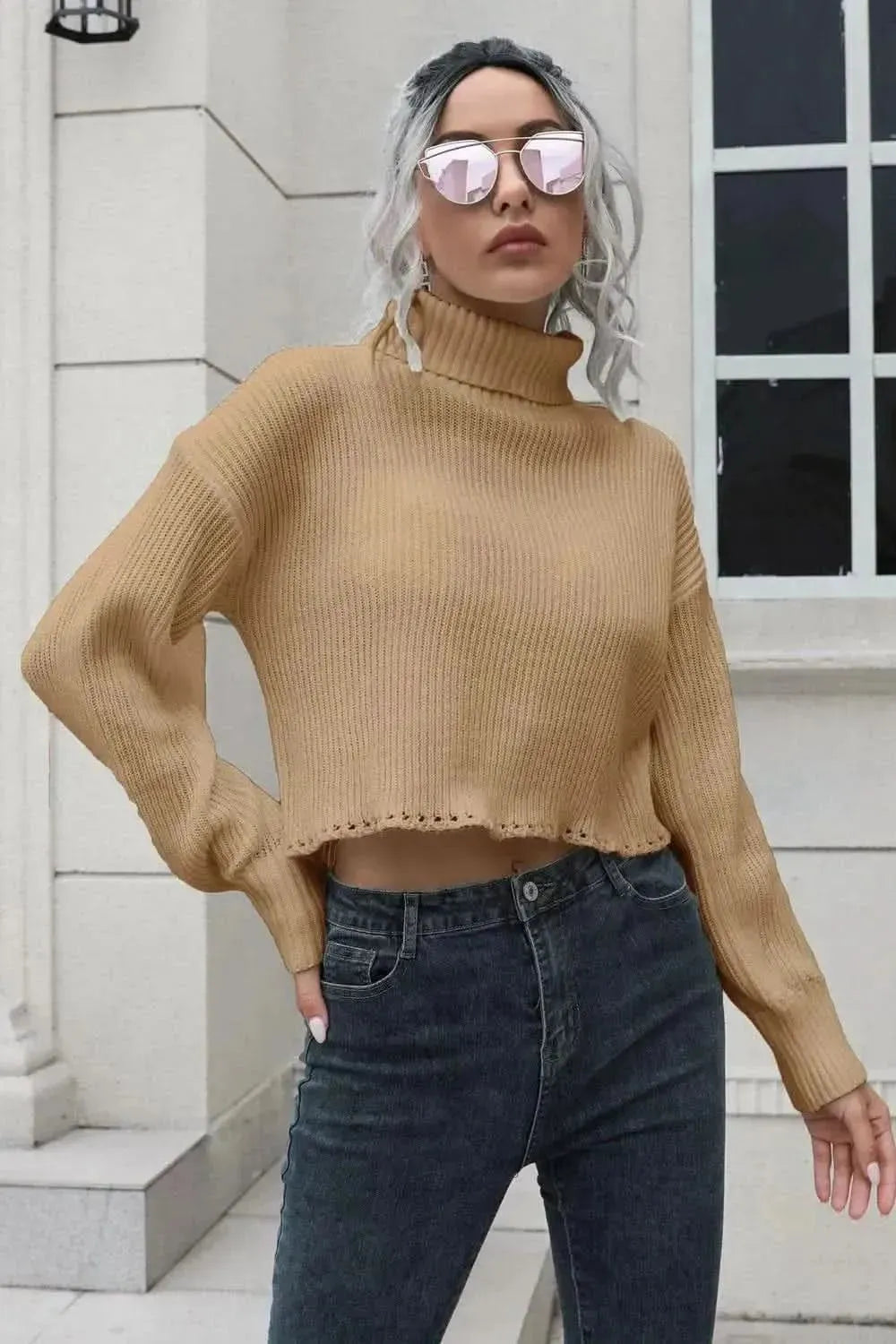 Turtleneck Dropped Shoulder Sweater - Bad Moms Club