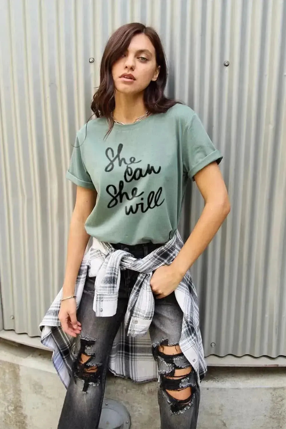 Simply Love Full Size SHE CAN SHE WILL Short Sleeve T-Shirt - Bad Moms Club
