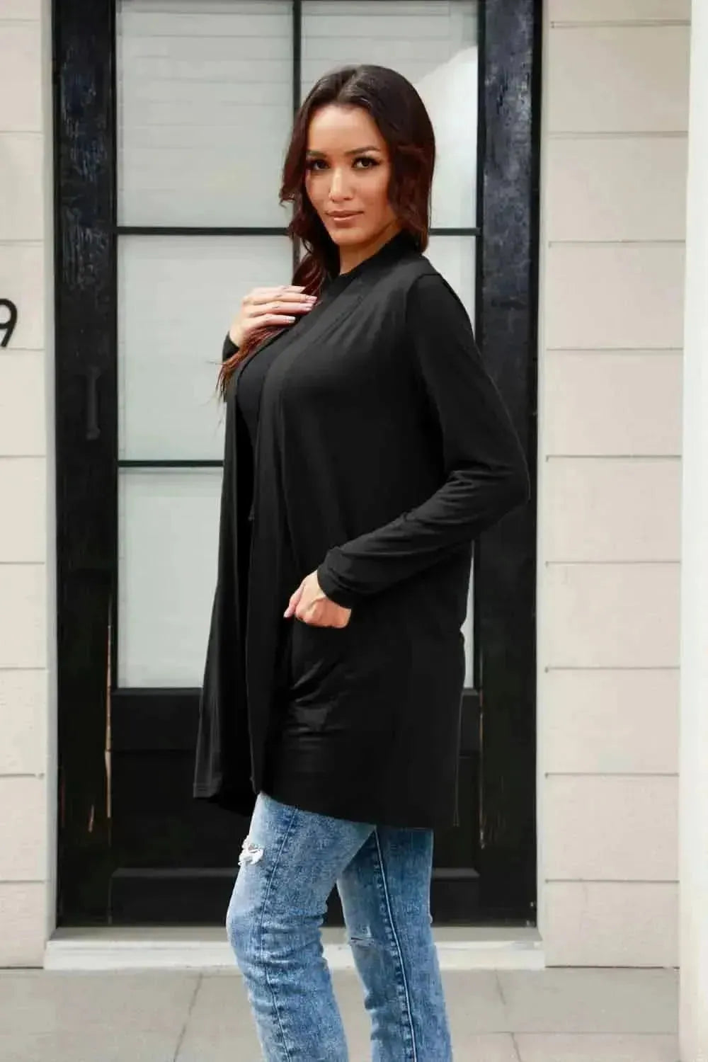 Basic Bae Full Size Open Front Long Sleeve Cardigan with Pockets - Bad Moms Club