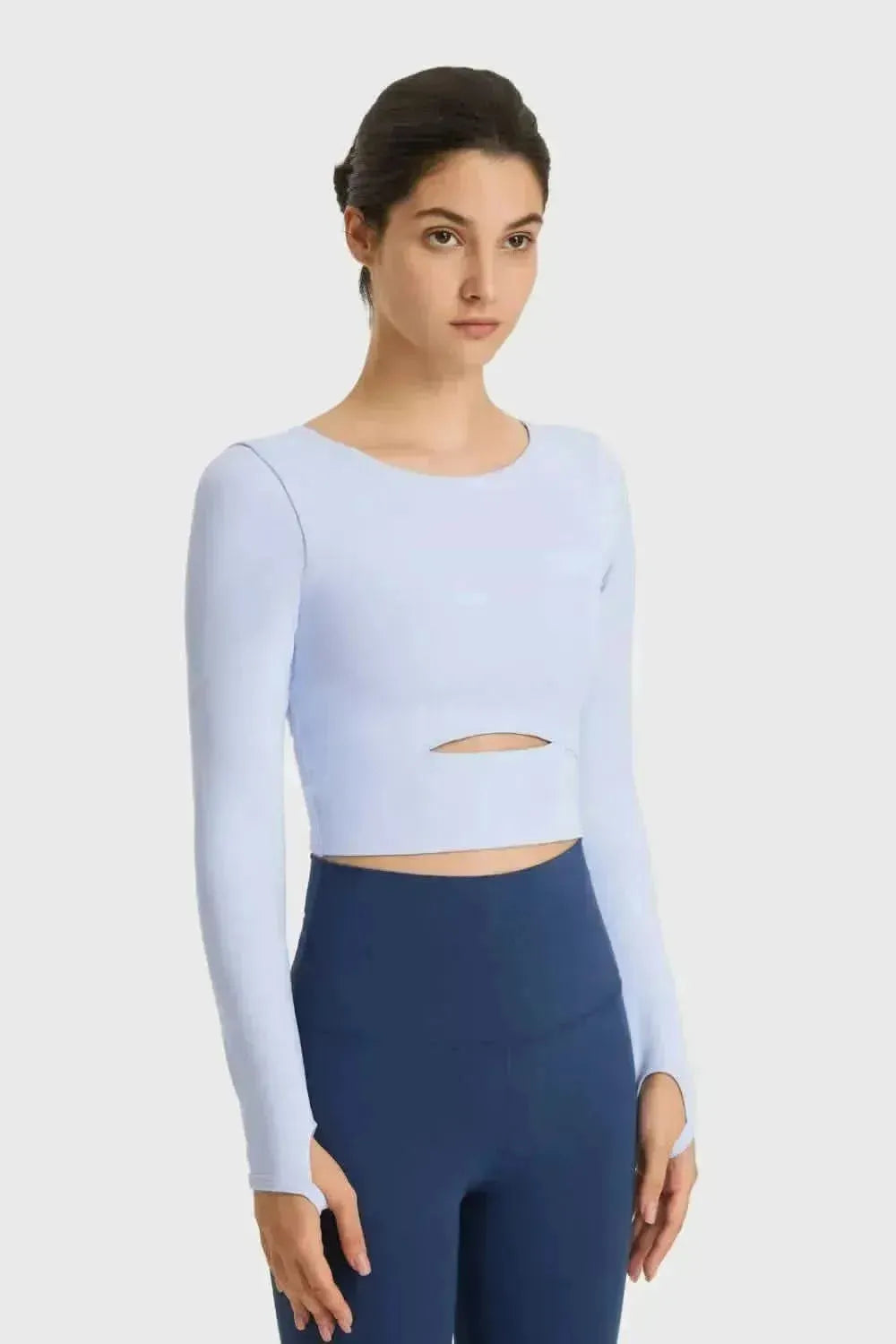 Cutout Long Sleeve Cropped Sports Top - Bad Moms Club