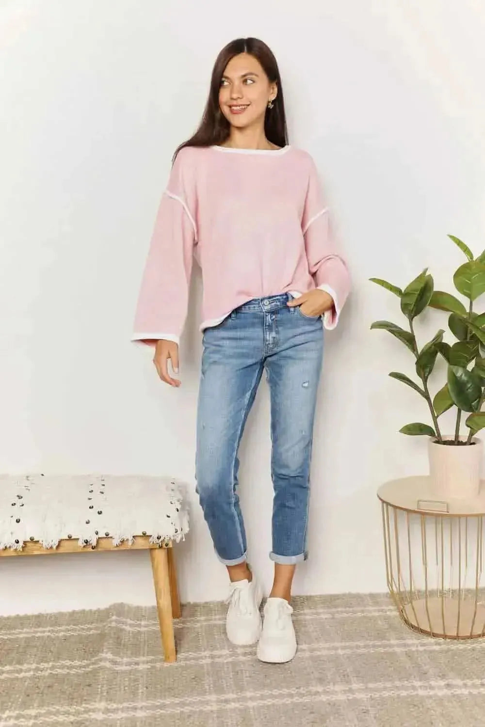 Angel Wings Contrast Detail Dropped Shoulder Knit Top - Bad Moms Club