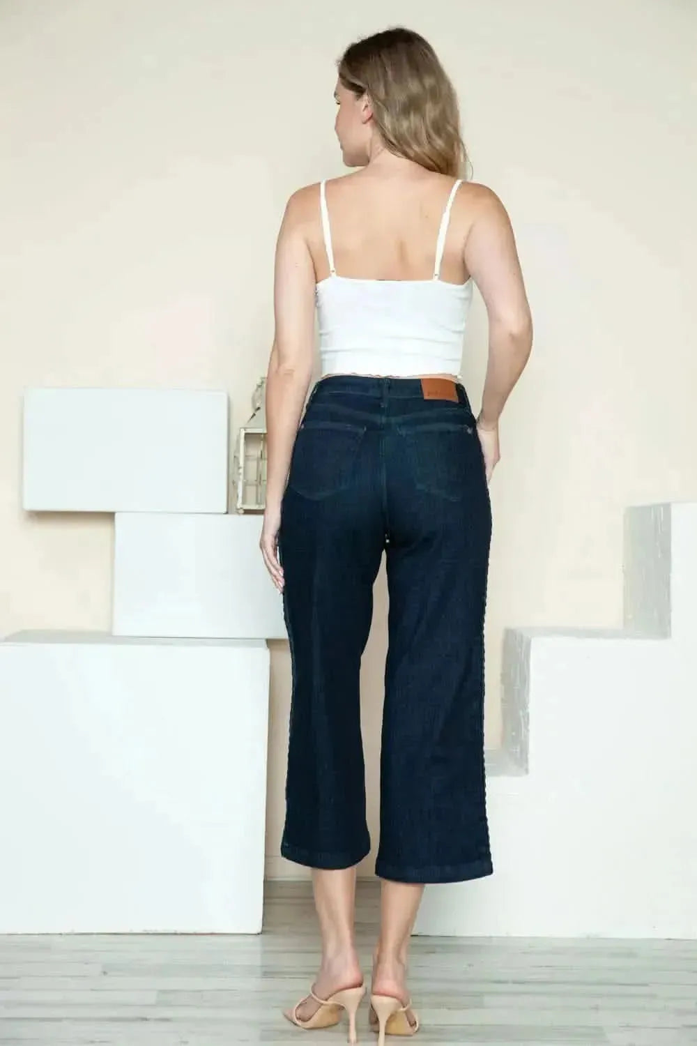 Judy Blue Full Size Side Seam Braid Detail Crop Wide Leg Jeans - Bad Moms Club