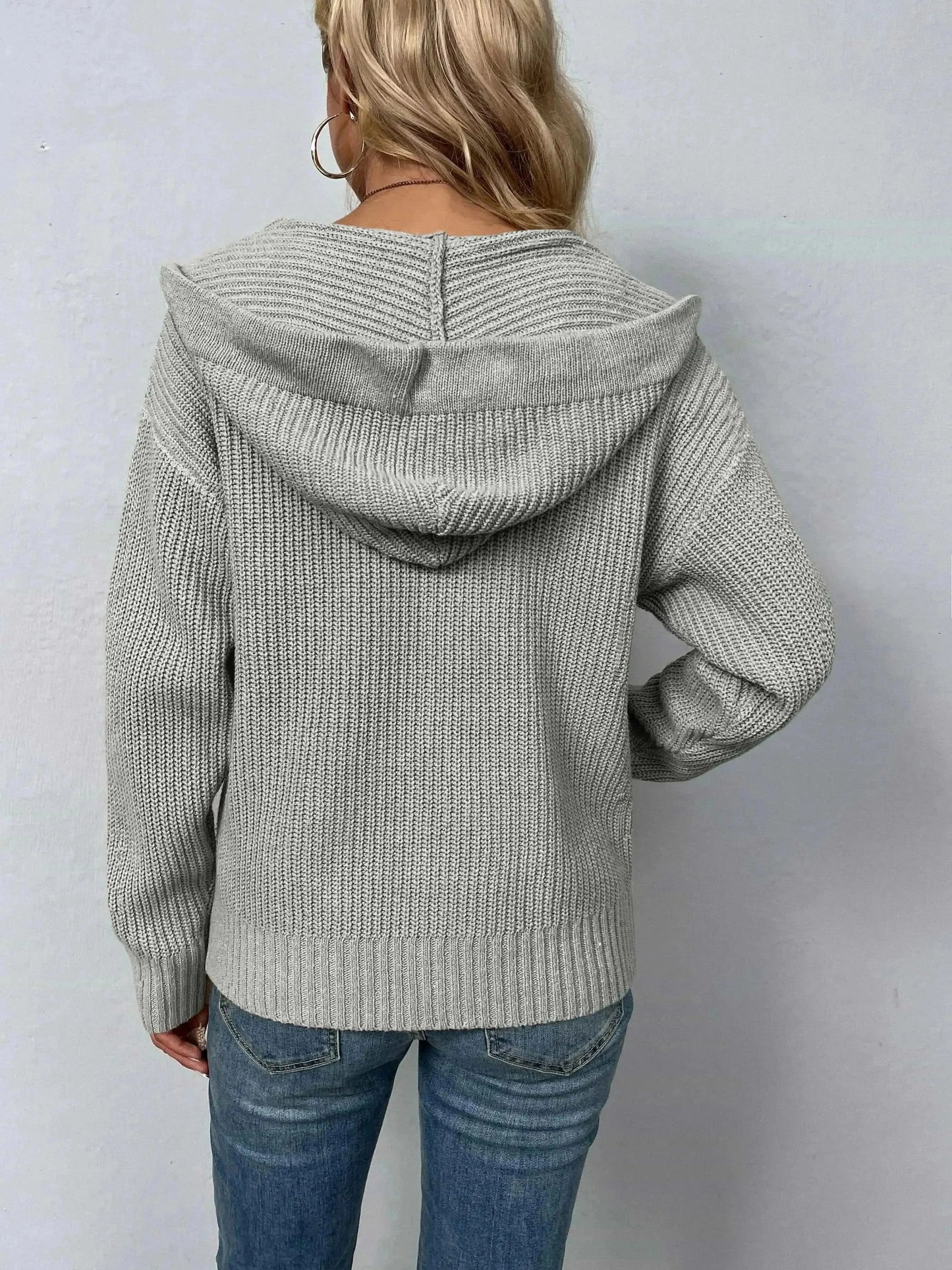 Zip-Up Drawstring Detail Hooded Cardigan - Bad Moms Club