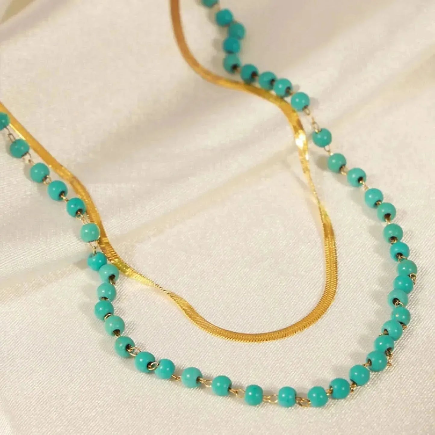 Turquoise Titanium Steel Double-Layered Necklace - Bad Moms Club