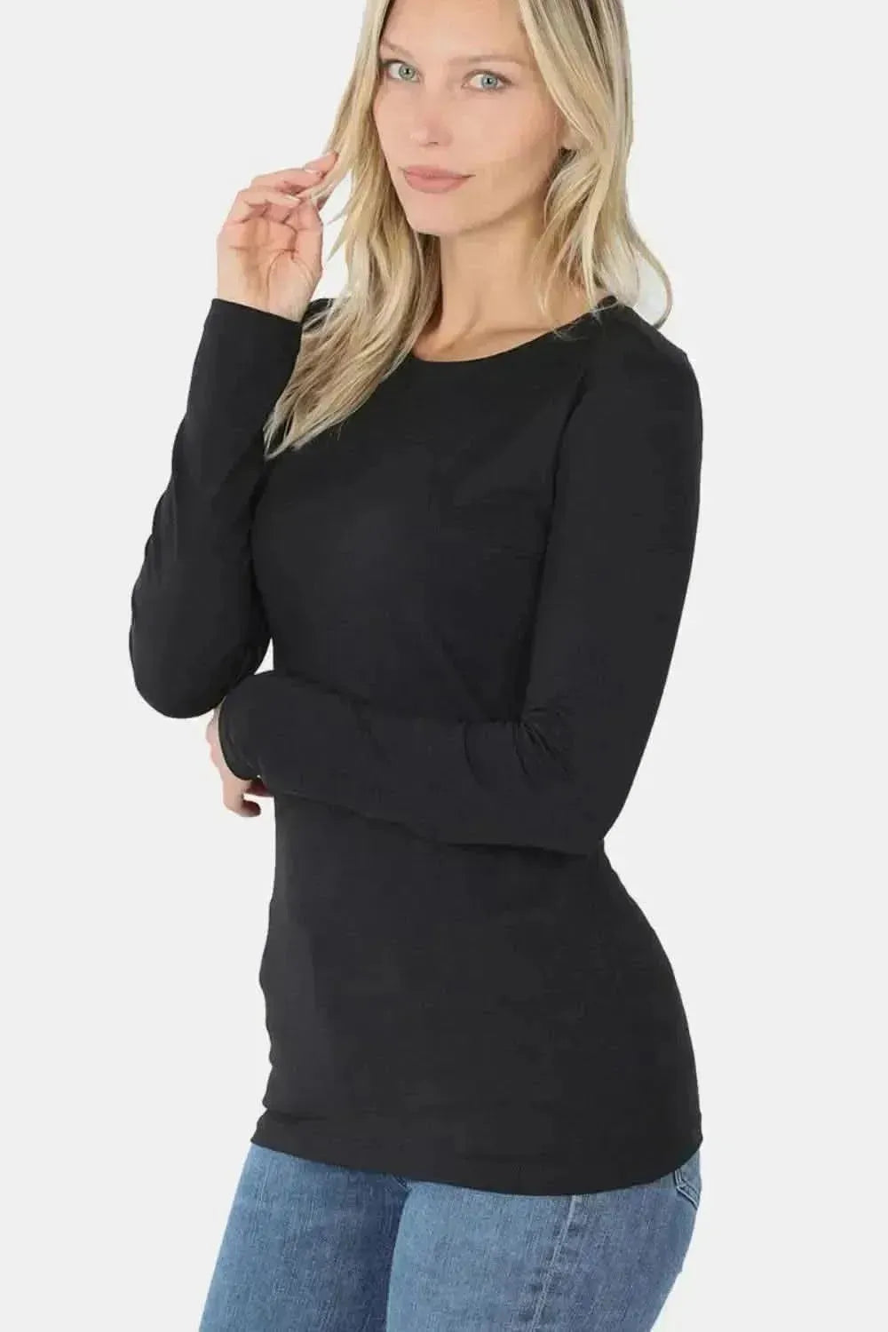 Zenana Ful Size Brushed Microfiber Long Sleeve Round Neck T-Shirt - Bad Moms Club