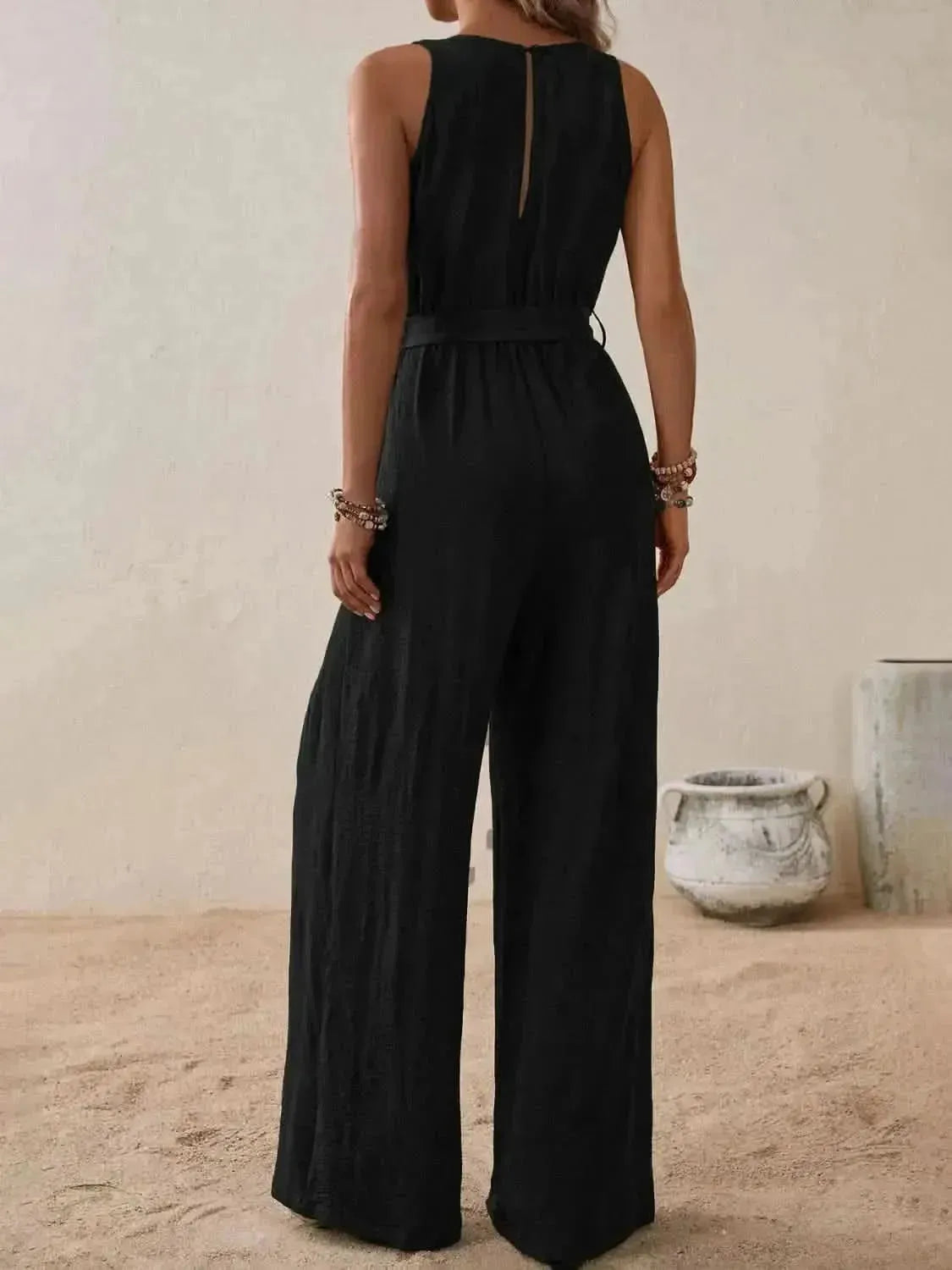 Honey Tied Surplice Sleeveless Wide Leg Jumpsuit - Bad Moms Club