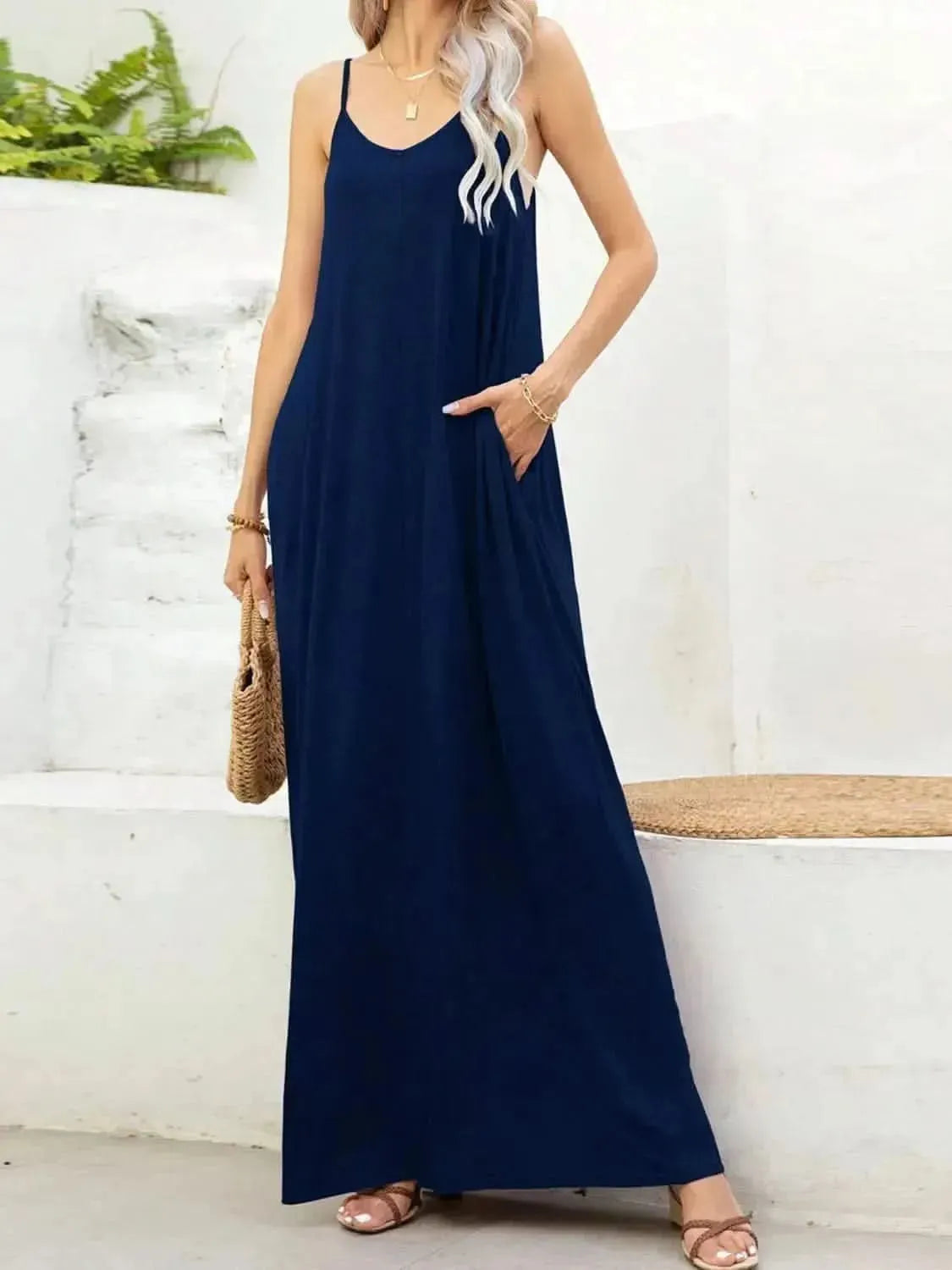 V-Neck Maxi Cami Dress with Pockets - Bad Moms Club
