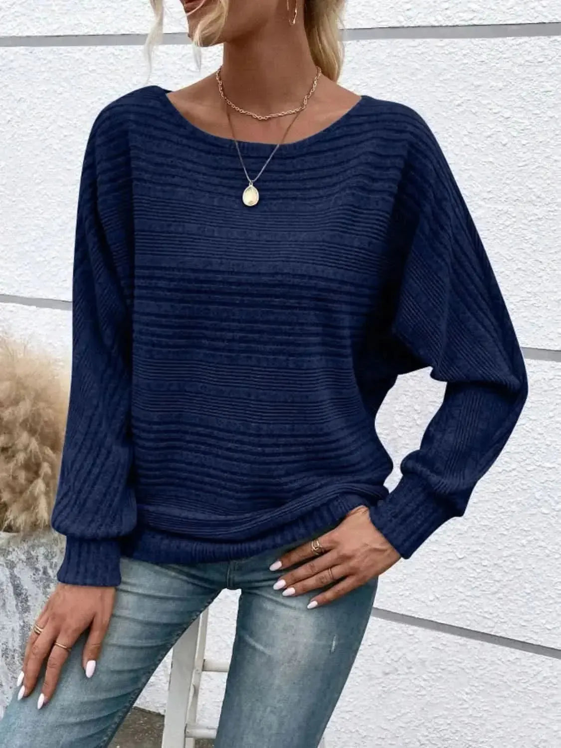 Full Size Round Neck Long Sleeve Top - Bad Moms Club