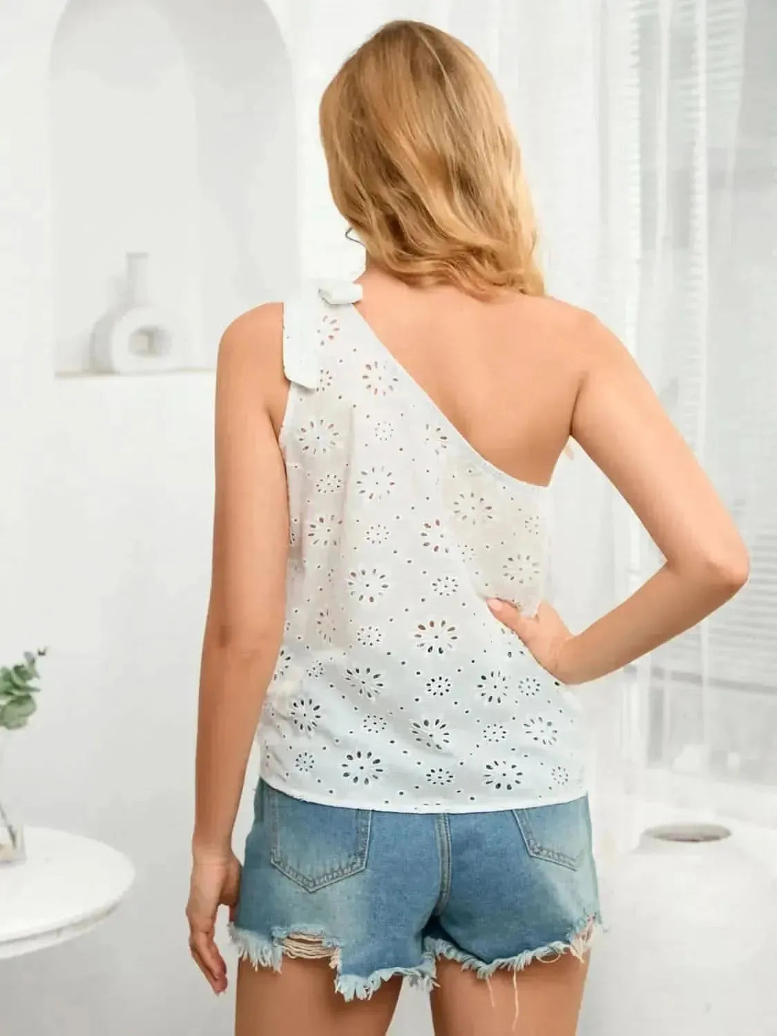 Eyelet One Shoulder Tank - Bad Moms Club