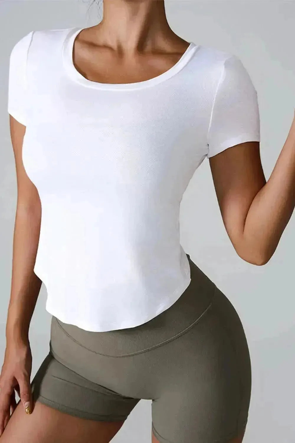 Cutout Round Neck Short Sleeve Active T-Shirt - Bad Moms Club