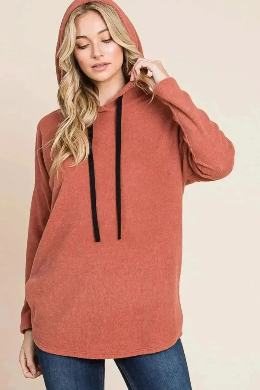BOMBOM Contrast Drawstring Drop Shoulder Knit Hoodie - Bad Moms Club