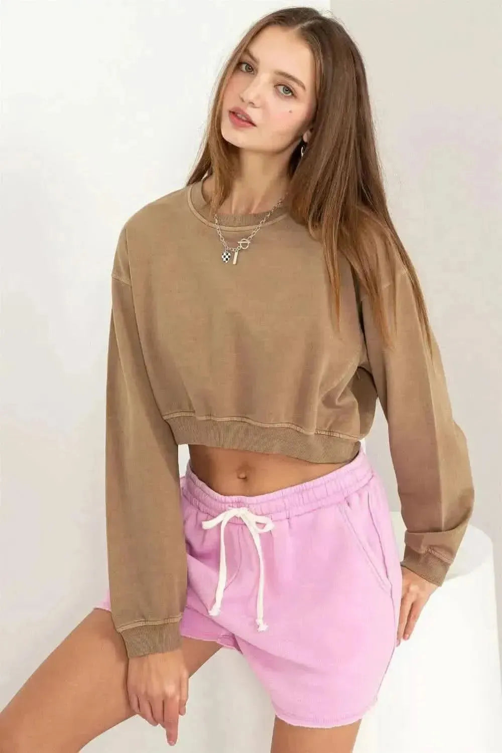 HYFVE Round Neck Long Sleeve Cropped Sweatshirt - Bad Moms Club