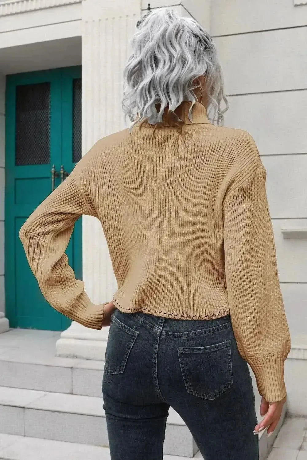 Turtleneck Dropped Shoulder Sweater - Bad Moms Club