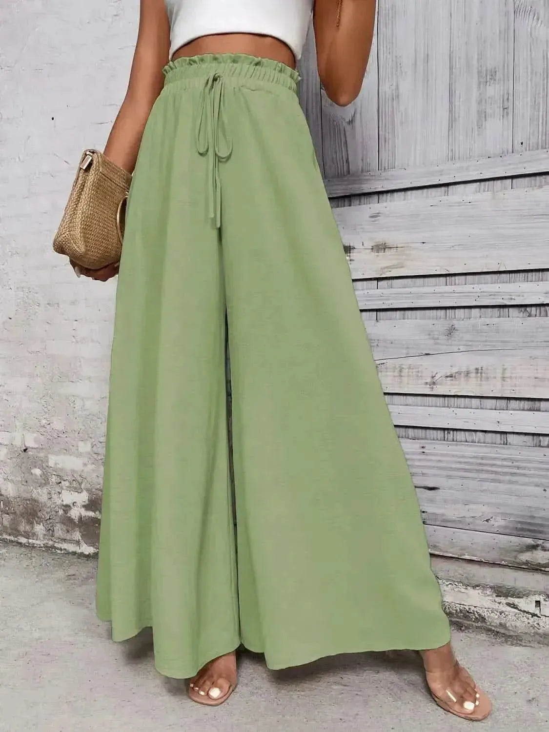 Honey Tied High Waist Wide Leg Pants - Bad Moms Club