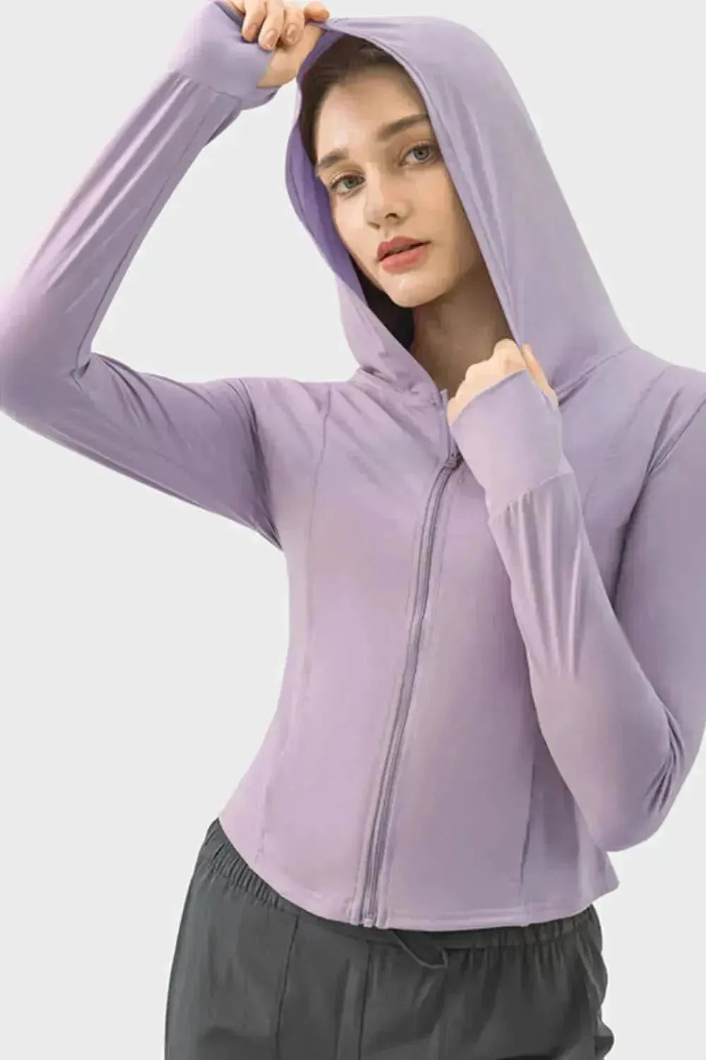 Pocketed Zip Up Hooded Long Sleeve Active Outerwear - Bad Moms Club