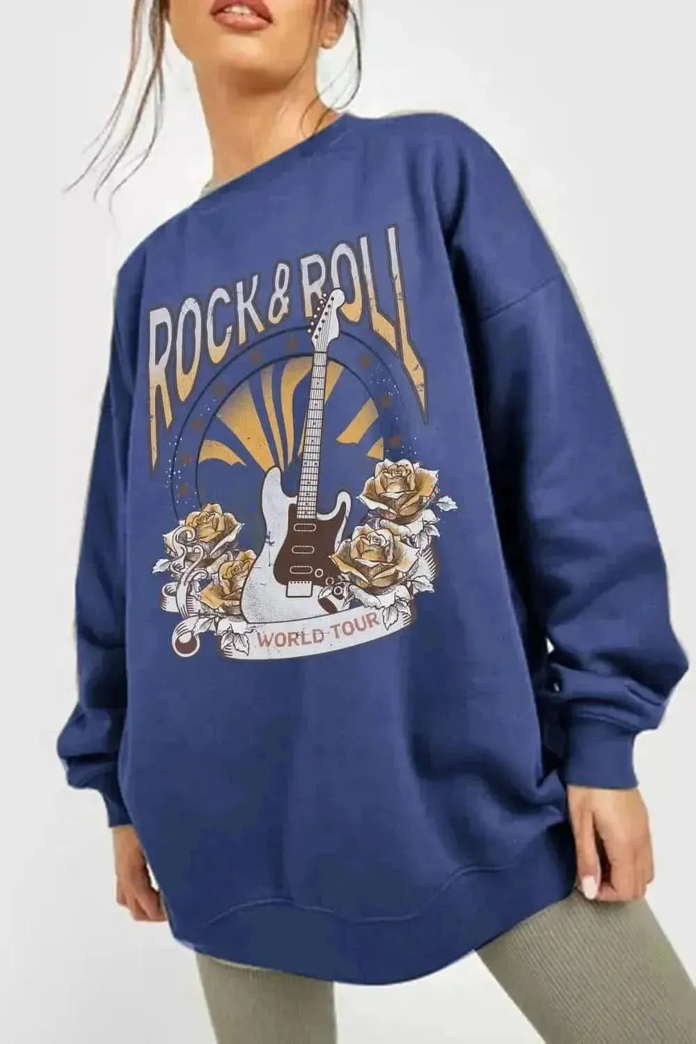 Simply Love Simply Love Full Size ROCK & ROLL WORLD TOUR Graphic Sweatshirt - Bad Moms Club
