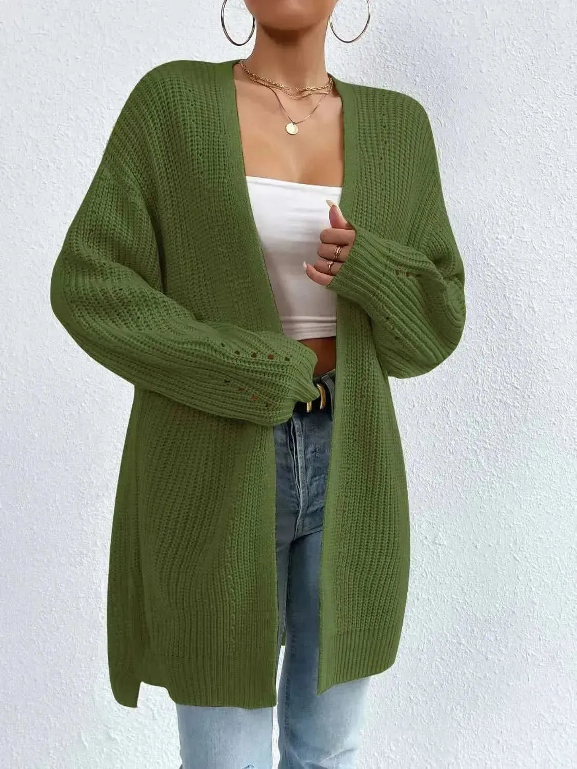 Open Front Dropped Shoulder Slit Cardigan - Bad Moms Club