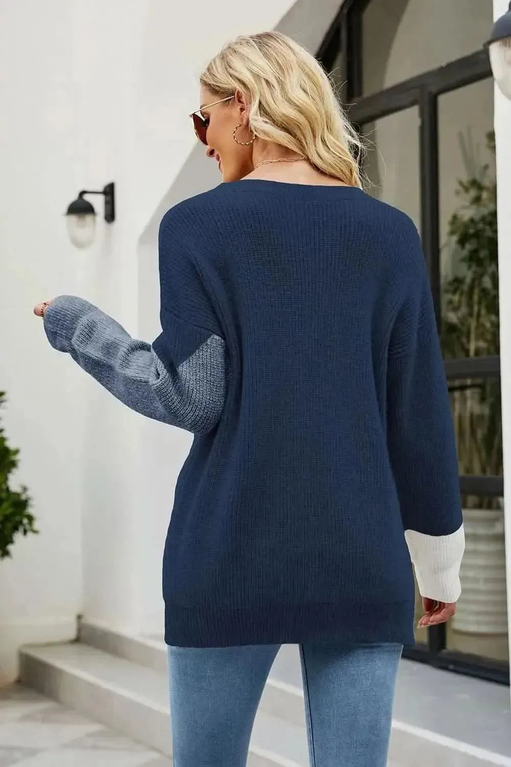 Color Block Round Neck Sweater - Bad Moms Club