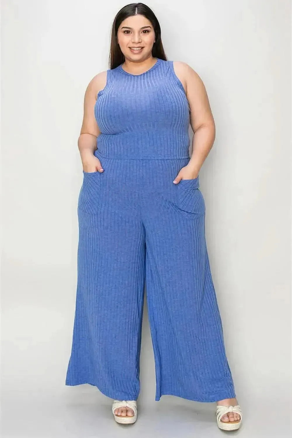 Basic Bae Full Size Ribbed Tank and Wide Leg Pants Set - Bad Moms Club