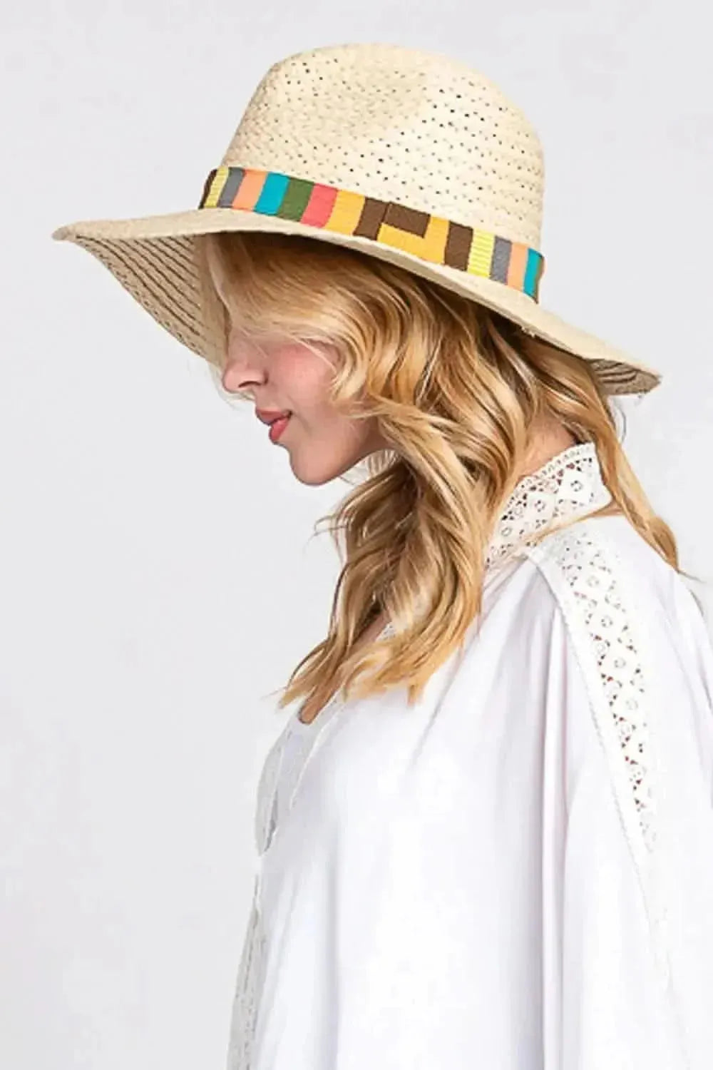 Fame Contrast Wide Brim Straw Hat - Bad Moms Club