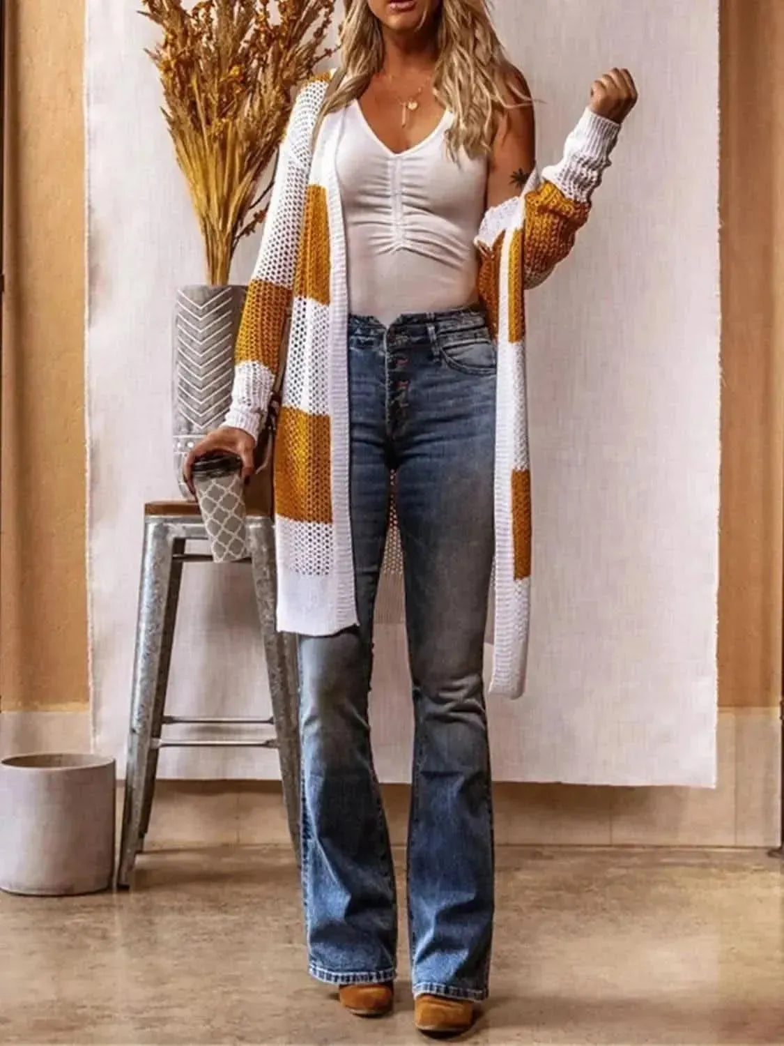 Color Block Open Front Longline Cardigan - Bad Moms Club