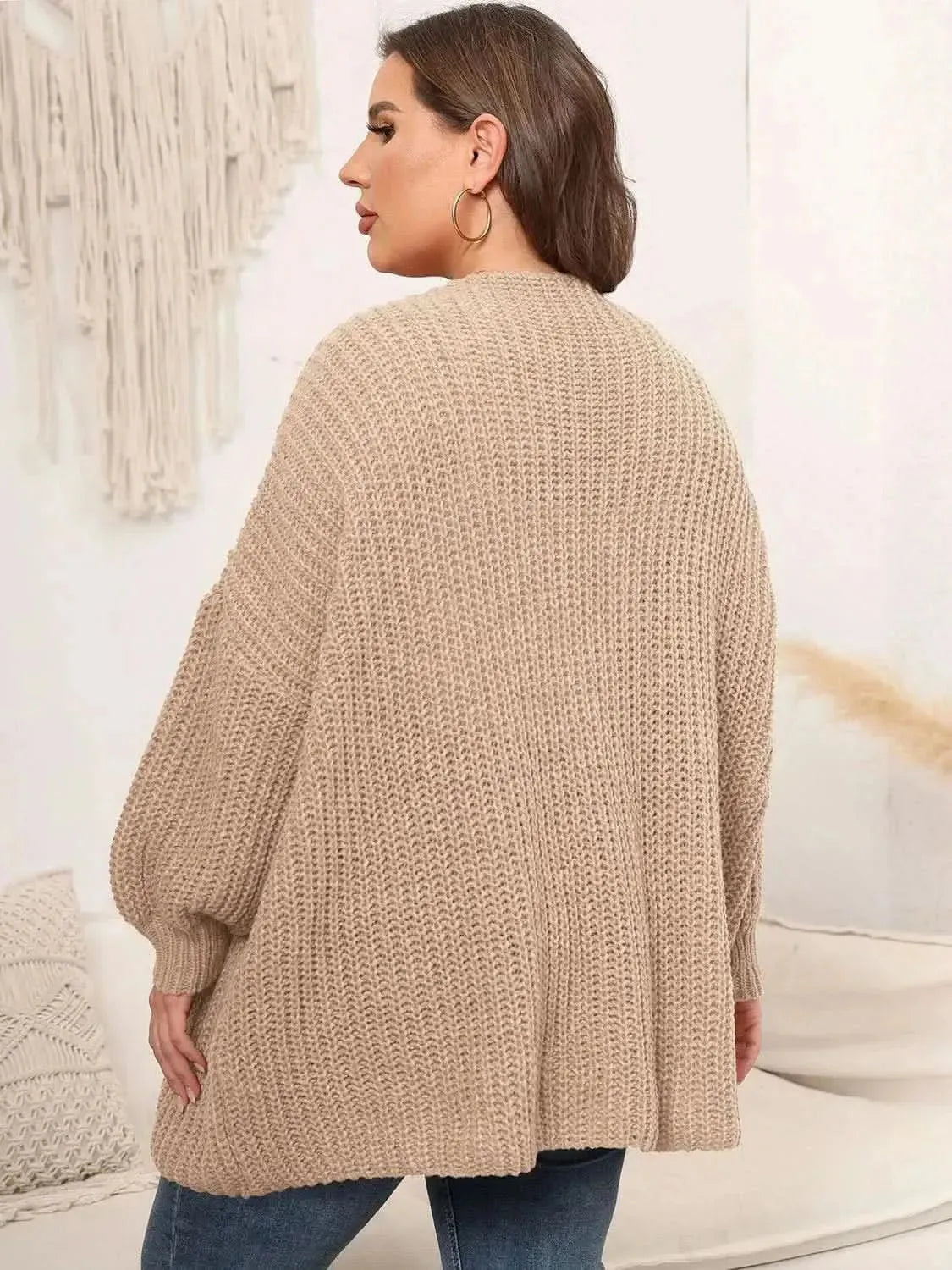 Plus Size Open Front Dropped Shoulder Knit Cardigan - Bad Moms Club