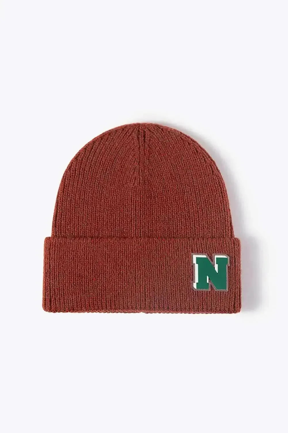 Letter N Patch Cuffed Knit Beanie - Bad Moms Club