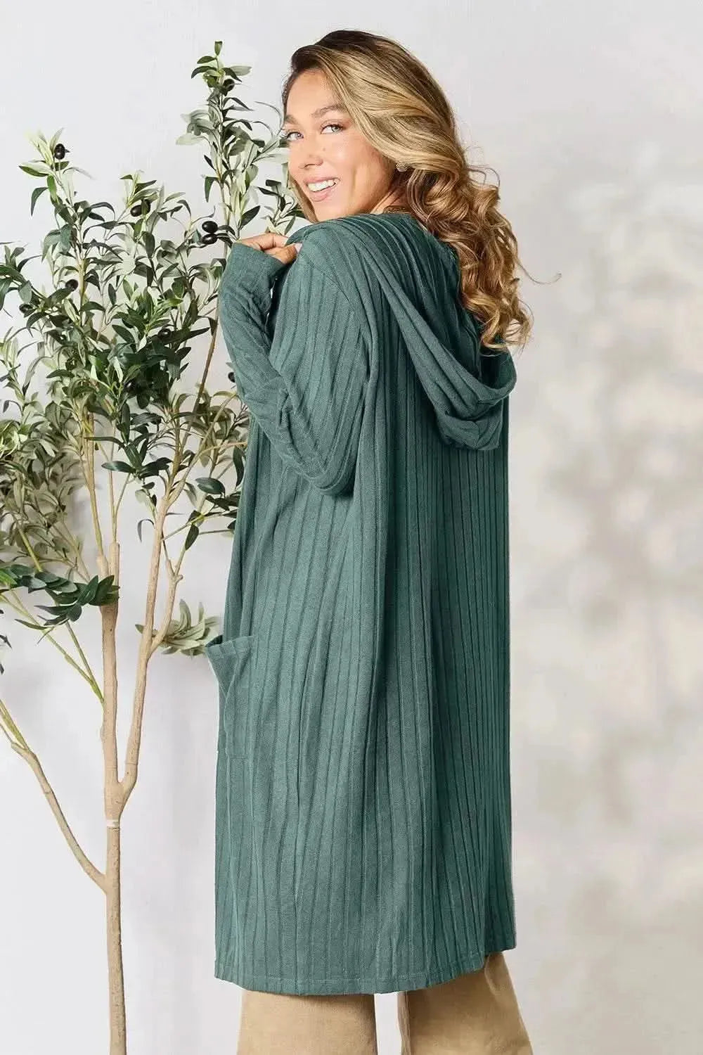 Basic Bae Full Size Hooded Sweater Cardigan - Bad Moms Club