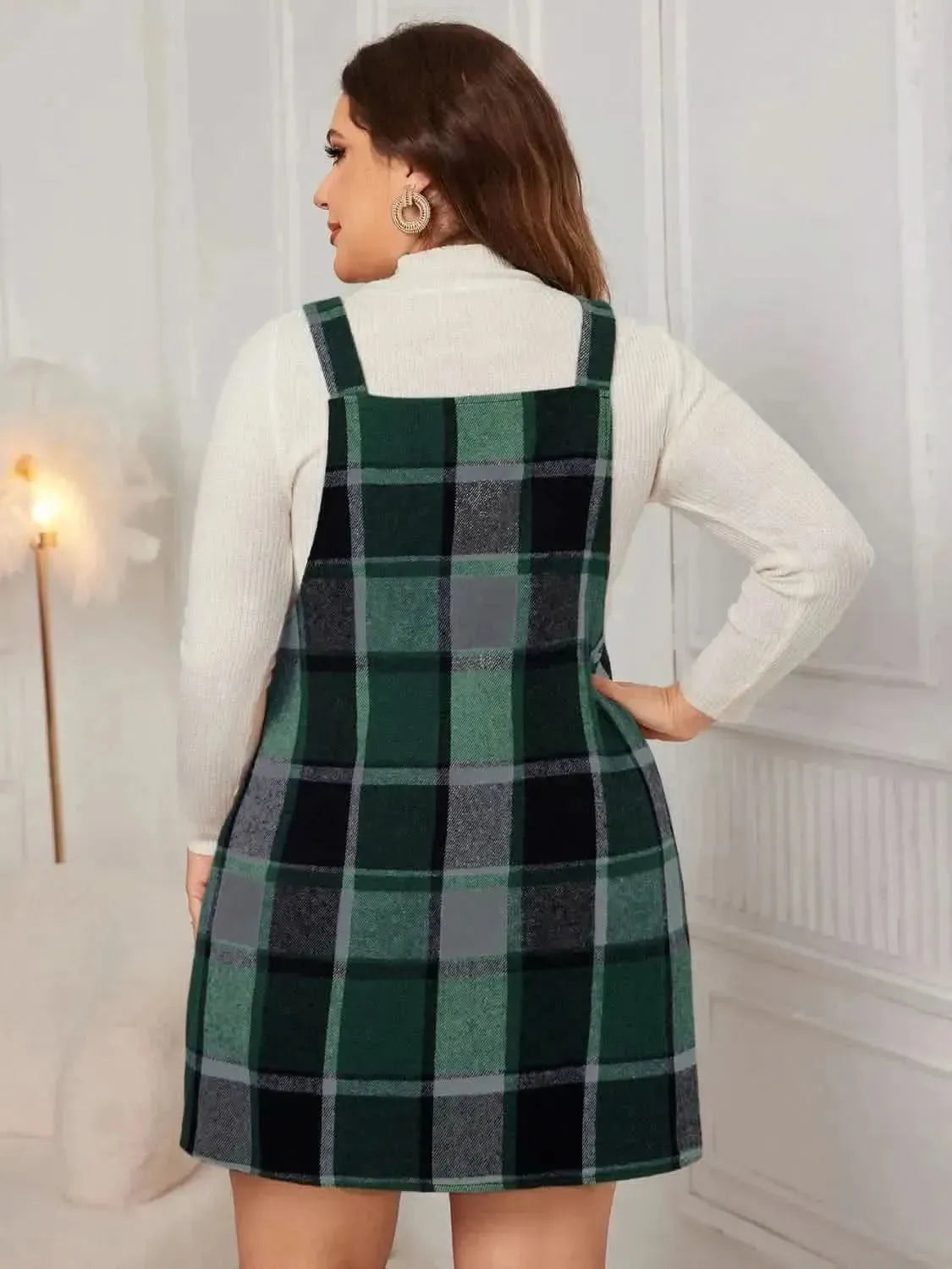 Honey Plus Size Plaid Wide Strap Overall Dress - Bad Moms Club