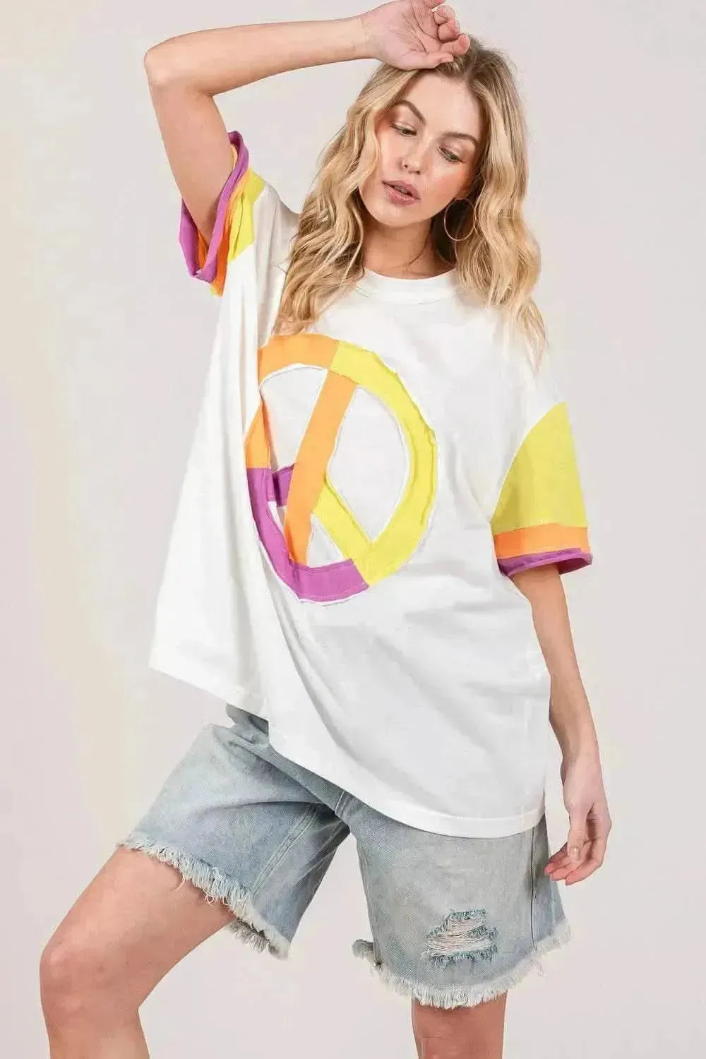 SAGE + FIG Color Block Peace Applique T-Shirt - Bad Moms Club
