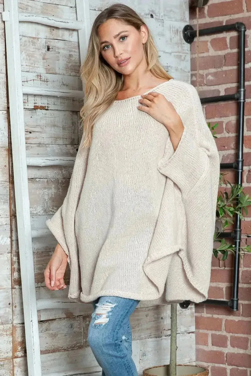 Round Neck Batwing Sleeve Sweater - Bad Moms Club