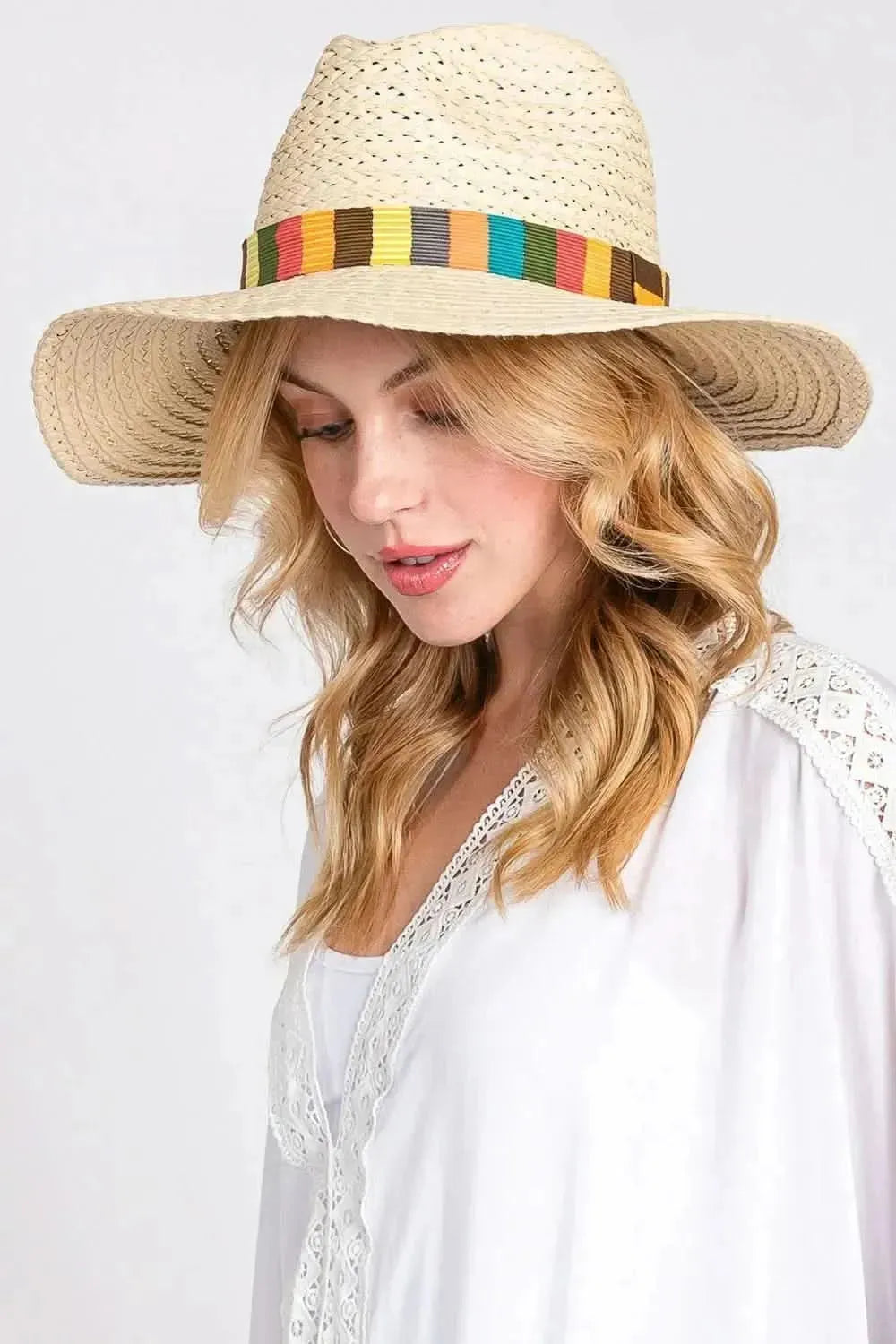 Fame Contrast Wide Brim Straw Hat - Bad Moms Club