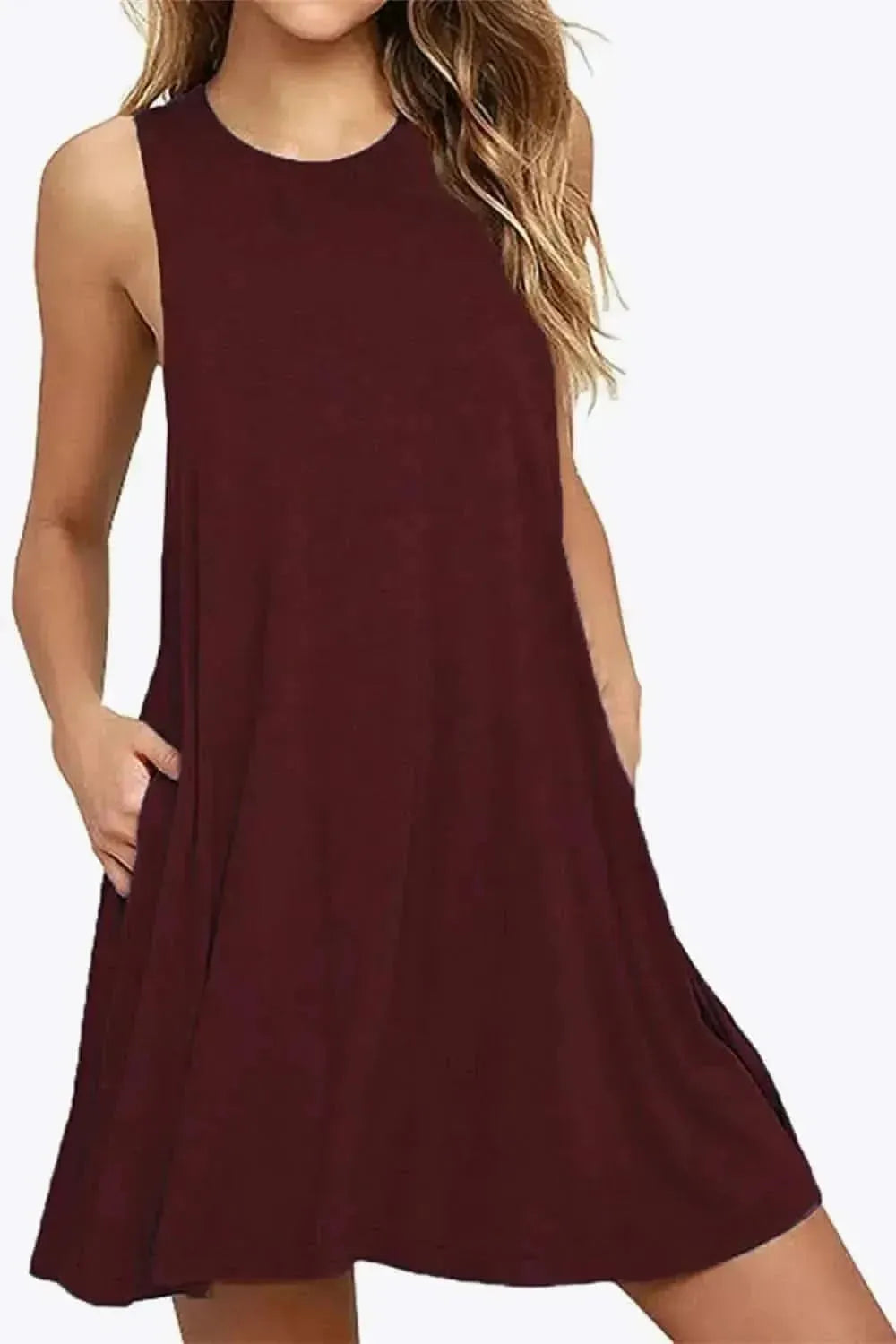 Full Size Round Neck Sleeveless Dress with Pockets - Bad Moms Club